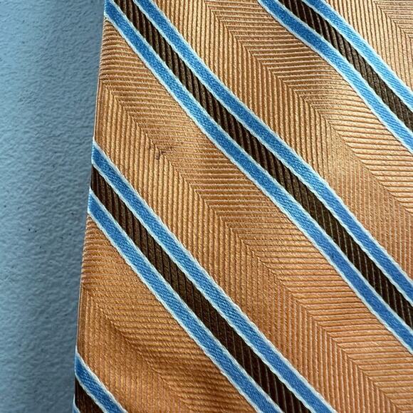 "346" Brooks Brothers Men's Tie 58" 100% Pure Silk Orange/ Blue Rep Striped - Picture 4 of 8